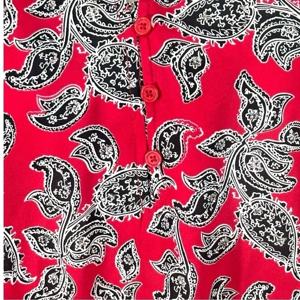🌸Faded Glory- Red Paisley V Neck Tunic- Adj. Sleeve- Size 12-14 Large - Picture 2 of 10